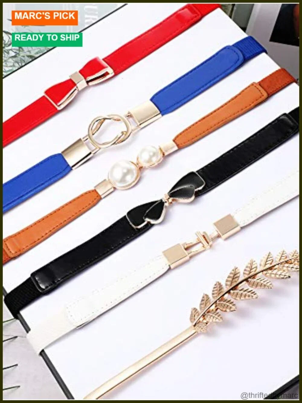 6 Piece Set Skinny Stretch Faux Leather Belts Buckle Dress Waist Cinch Retro